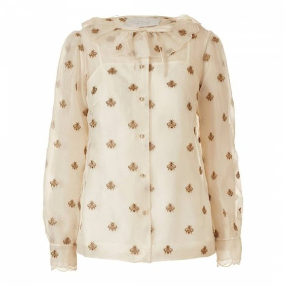 Gucci vibes! Rare Anthropologie X Orla Kiely Buzzing Bee Silk Top - Picture 4 of 7